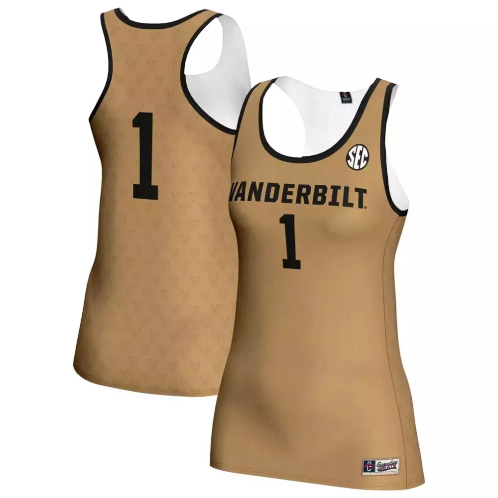 Vanderbilt 1 Jersey Tan Gameday Couture Women Tank Top Custom Design Black White