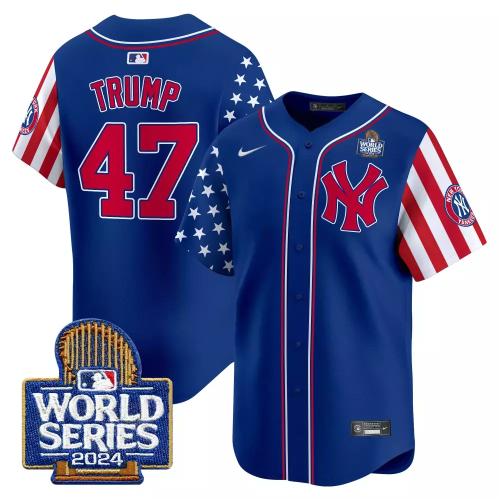Donald Trump 47 New York Yankees Jersey Blue World Series 2024 Men Split Custom Design