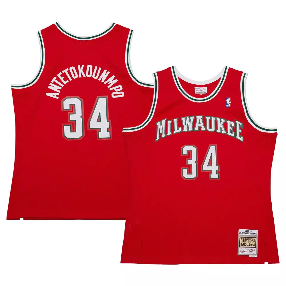 Giannis Antetokounmpo 34 Jersey Red 2014-15 Milwaukee Bucks Hardwood Classics Men