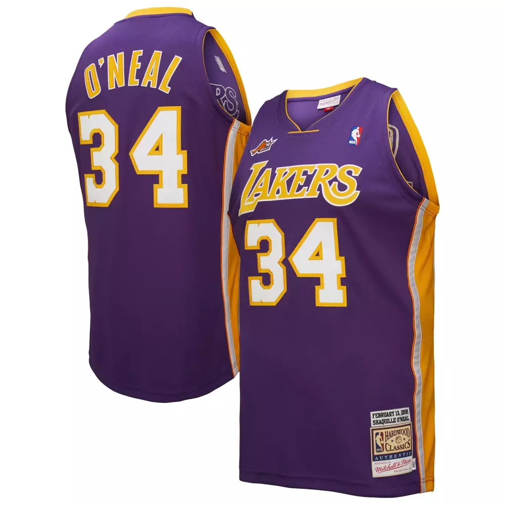 O'neal 34 Lakers Jersey Purple Men NBA Gold White All Game Authentic