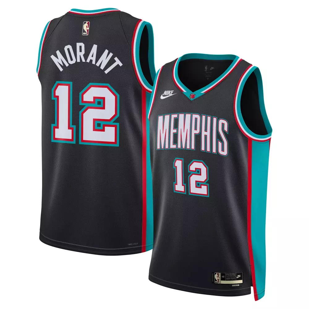 Ja Morant 12 Grizzlies Jersey Black Men NBA Teal White Red Unisex Swingman Classic