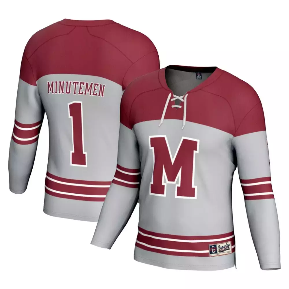 Minutemen 1 Jersey Maroon Split Design Gray White Gameday Fashion