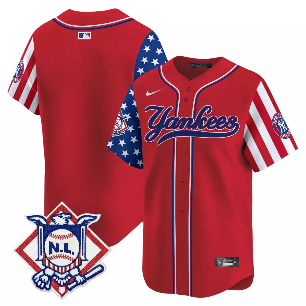 Fourth July New York Yankees Jersey Red Stars And Stripes Nl Men Split Design Blue