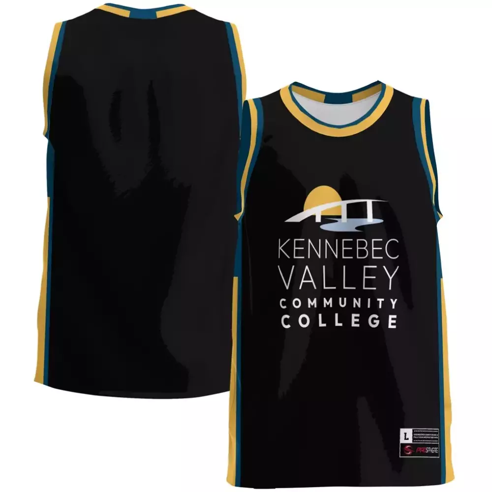 Custom Jersey Black Kennebec Valley Community College Design Yellow Teal Gameday Custom Jersey Black Kennebec Valley Community College Design Yellow Teal Gameday