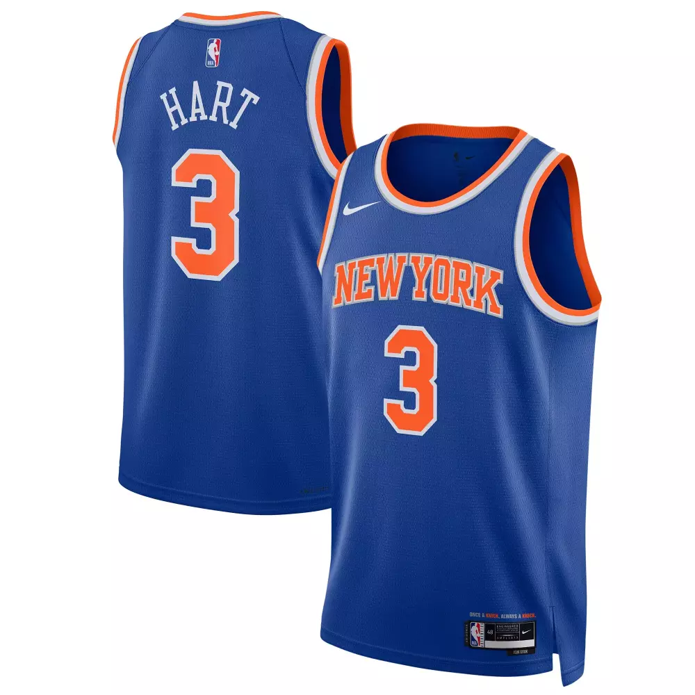 Josh Hart 3 New York Knicks Jersey Royal Blue Men Orange White Unisex Swingman Icon