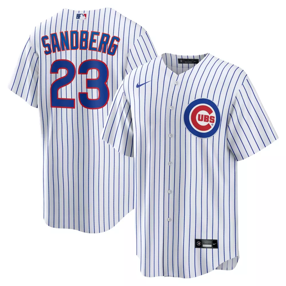 Ryne Sandberg 23 Cubs Jersey White Men Blue Red Home Retired Replica