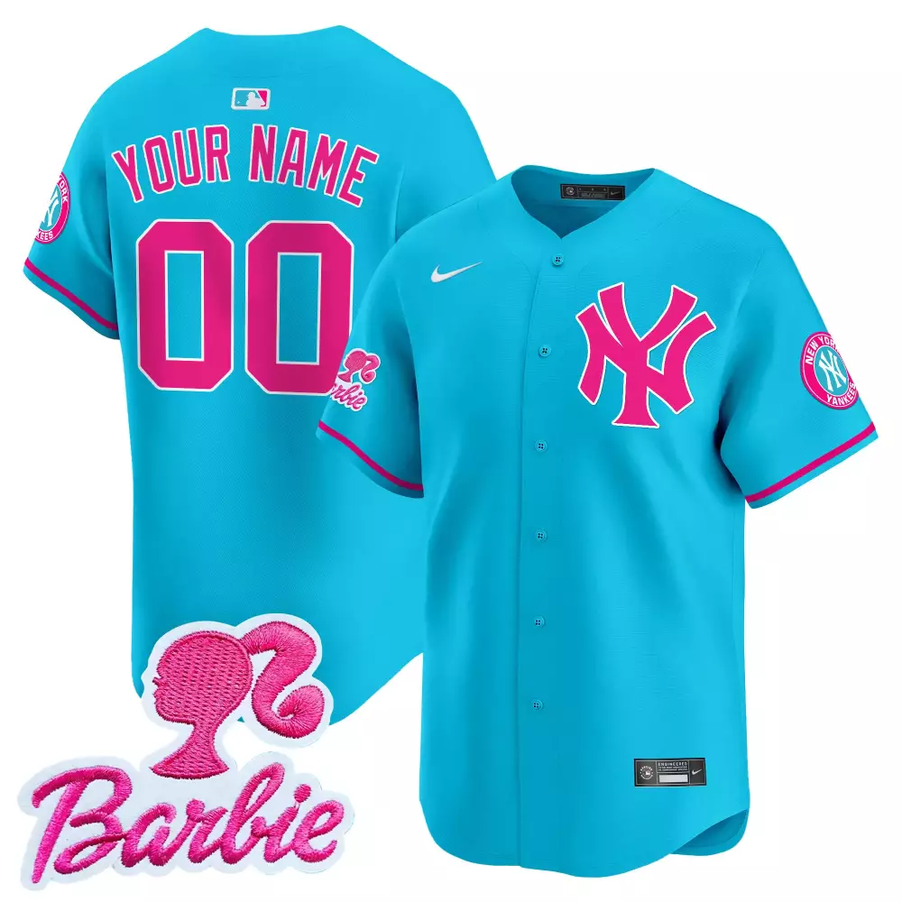 Custom New York Yankees Jersey Aqua Barbie Alternate Men Pink Vapor Premier Limited