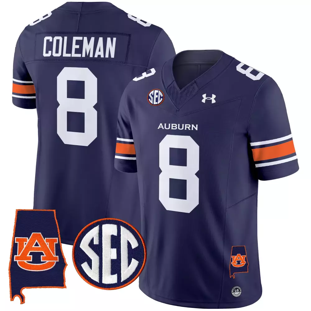 Coleman SEC 8 Auburn Tigers Jersey Navy Blue 'a' Alabama Outline Men Orange White