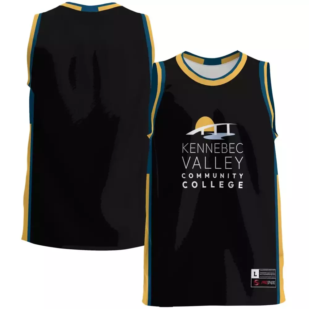 Custom Jersey Black Kennebec Valley Community College Design Yellow Teal Gameday Custom Jersey Black Kennebec Valley Community College Design Yellow Teal Gameday
