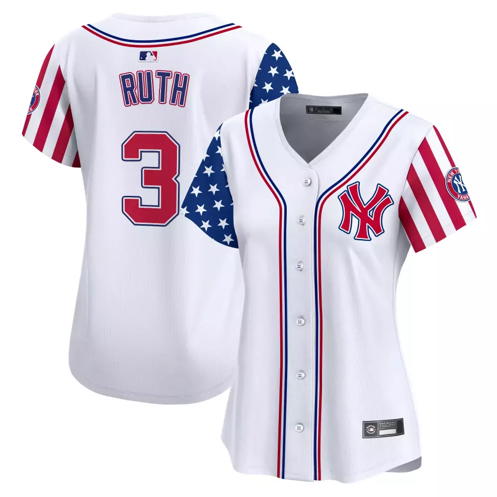 Ruth Independence 3 Jersey White New York Yankees Women Split Design Red Blue Vapor