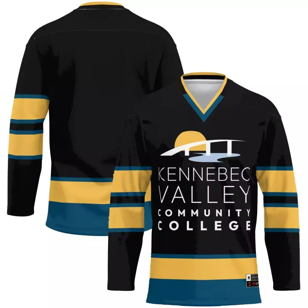Custom Jersey Black Kennebec Valley Community College Design Yellow Teal Gameday Custom Jersey Black Kennebec Valley Community College Design Yellow Teal Gameday