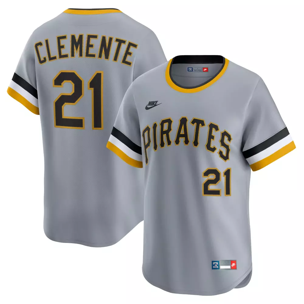 Roberto Clemente 21 Pirates Jersey Gray Men Black Yellow White Cooperstown Collection