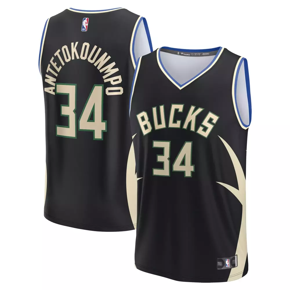Giannis Antetokounmpo 34 Jersey Black Milwaukee Bucks Men Cream Green Blue Replica