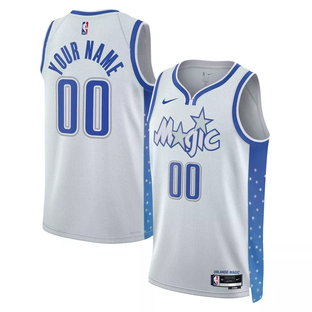 Custom Orlando Magic Jersey White Men Blue Silver Unisex Swingman