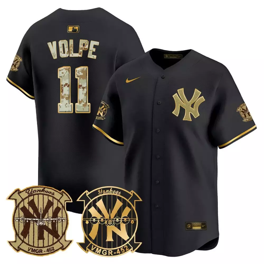 Anthony Volpe 11 Yankees Jersey Black VMGR-452 Men Gold Tan Alternate Vapor Premier