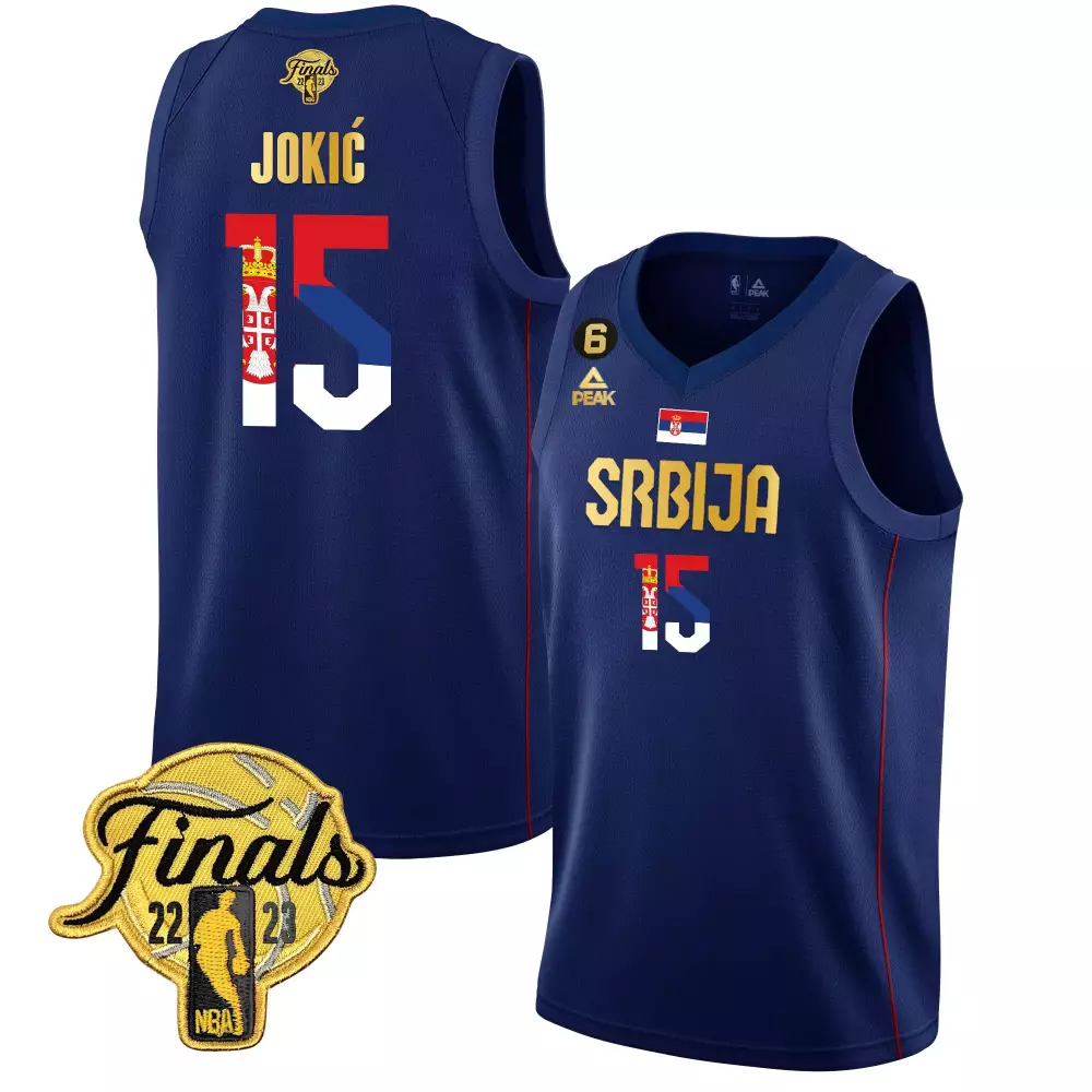 Joki Serbia 15 Srbija Jersey Navy Finals 2022-2023 Men Red White Gold All Stitched