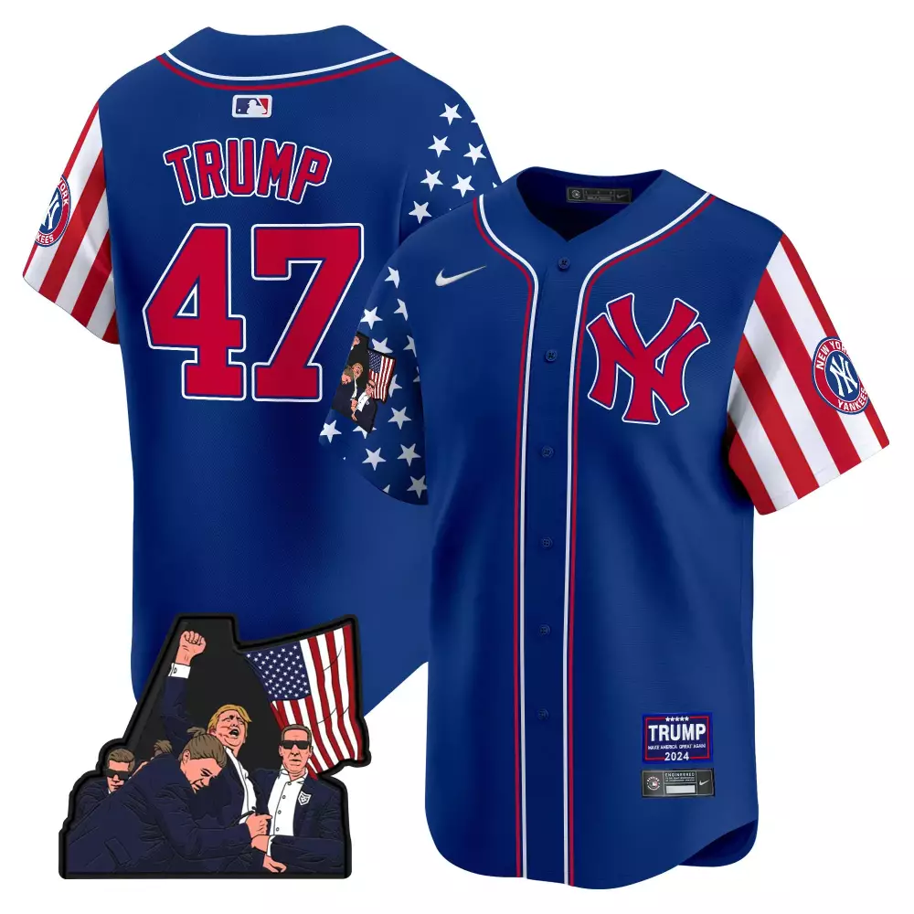 Donald Trump 47 New York Yankees Jersey Blue Make America Great Again 2024 Men Red
