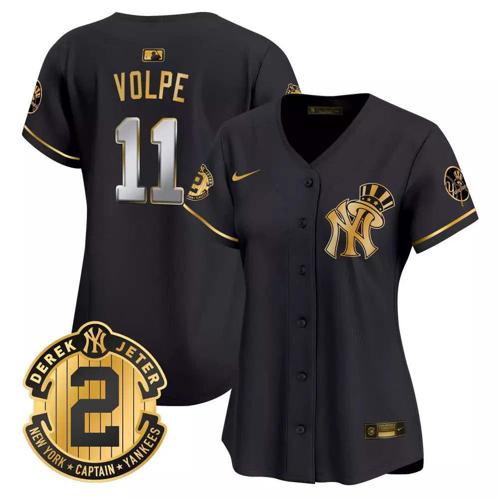 Anthony Volpe 11 New York Yankees Jersey Black Derek Jeter Captain's Patch Captain Badge
