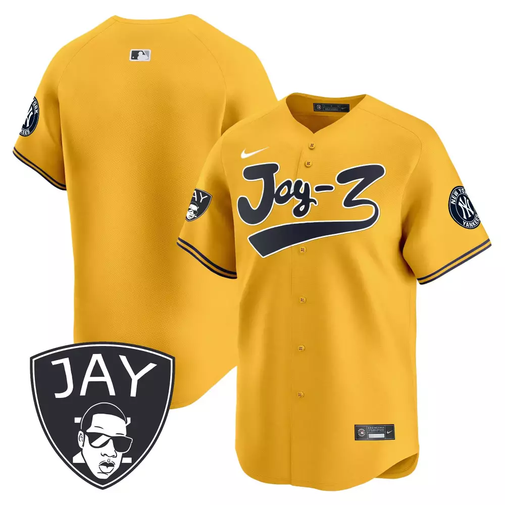 Jay-z New York Yankees Jersey Yellow Men Navy Blue Vapor Premier Limited v2 All Stitched