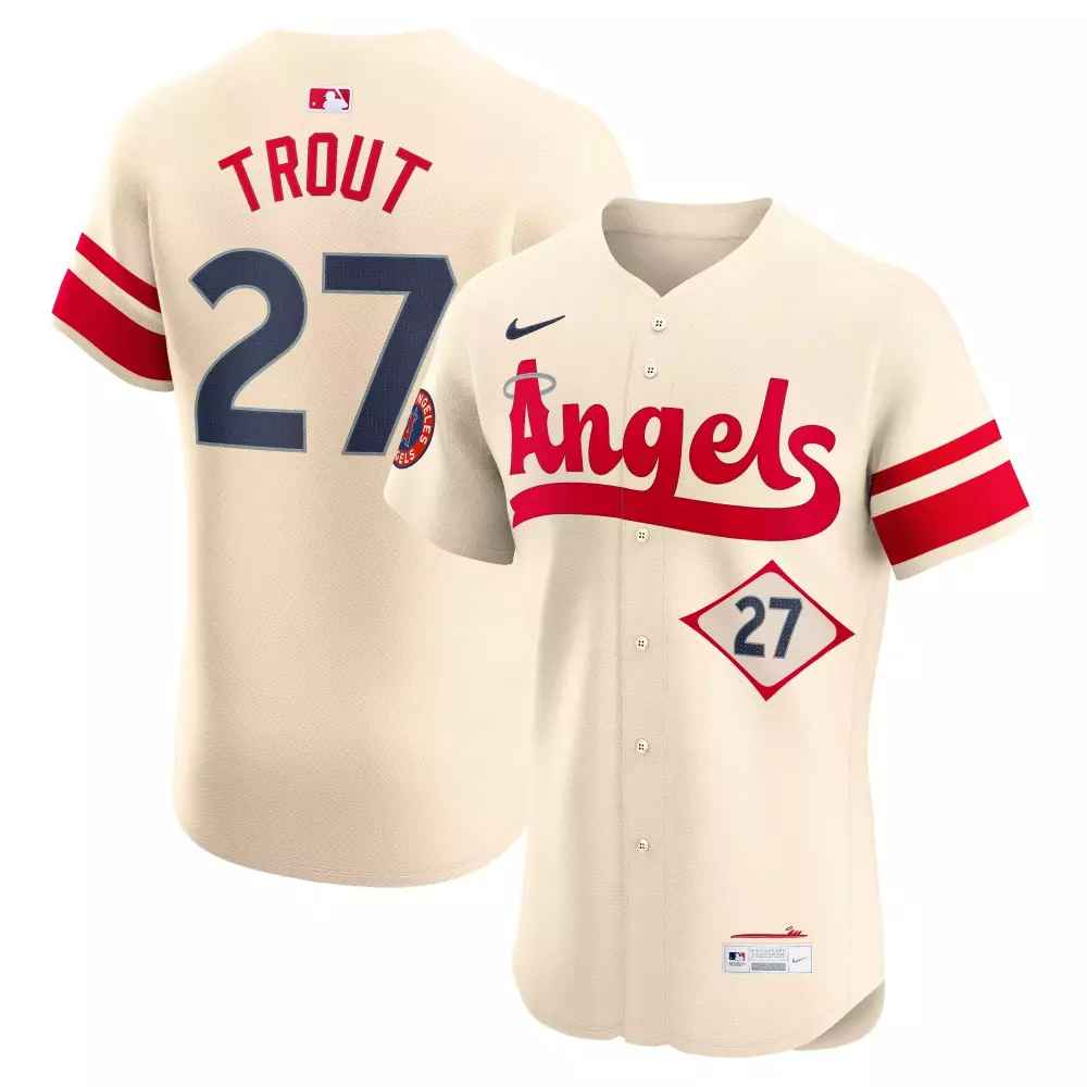 Mike Trout 27 Angels Jersey Cream City Connect Men Custom Design Red Navy Elite