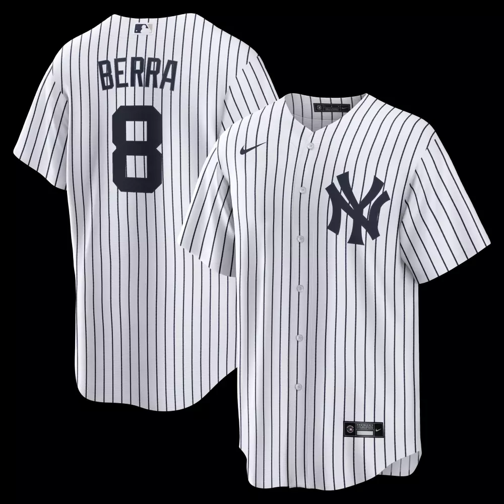 Yogi Berra 8 New York Yankees Jersey White Men Navy Blue Home Retired Replica