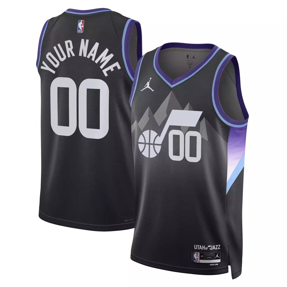 Custom Utah Jazz Jersey Black Men Alternate Split Design Purple Light Blue Gray White