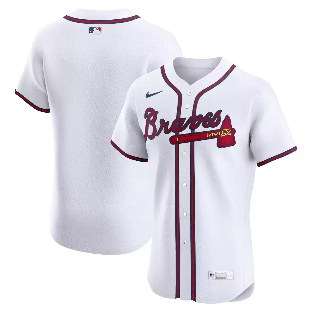 Chipper Jones 10 Atlanta Braves Jersey White Men Red Navy Home Elite