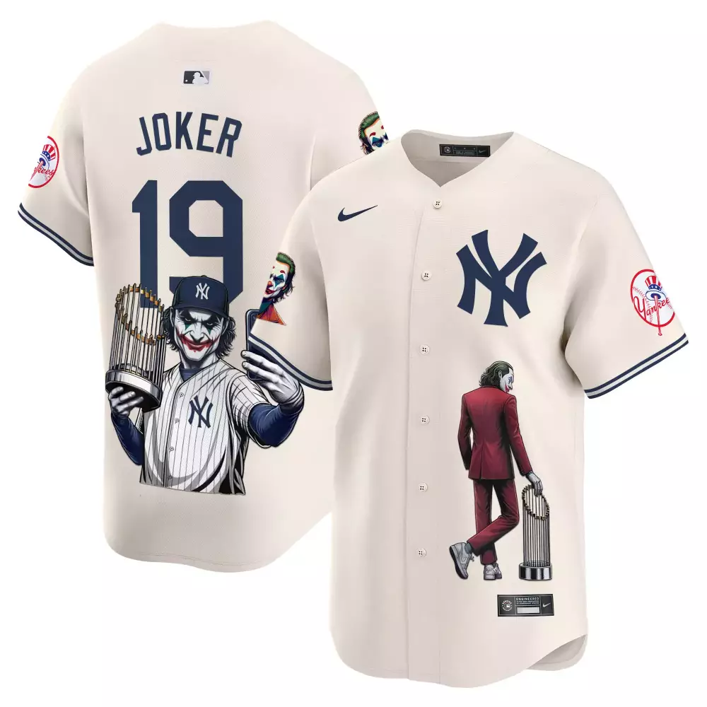 Joker 19 New York Yankees Jersey Cream Men Custom Design Navy Blue Red White Vapor