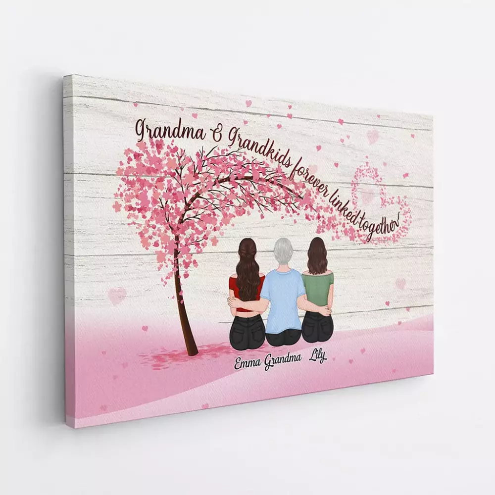 Personalised Grandma Family Jersey Pink Illustration White Brown Green Red Blue