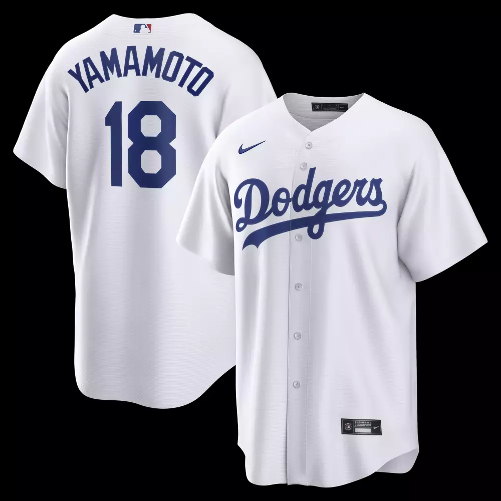 Yoshinobu Yamamoto 18 Dodgers Jersey White Men Royal Blue Home Replica