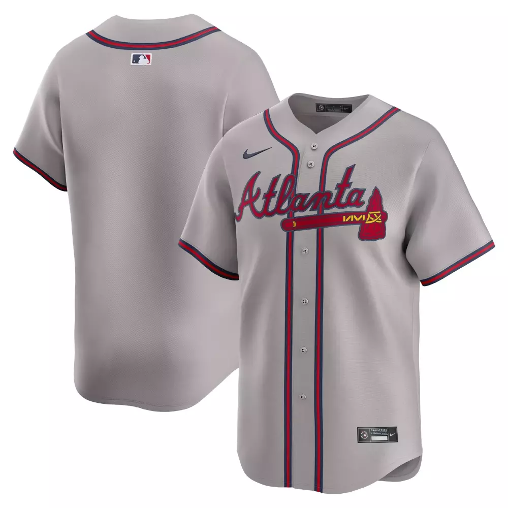Acua Jr. 13 Atlanta Braves Jersey Grey Men Alternate Red Navy Limited