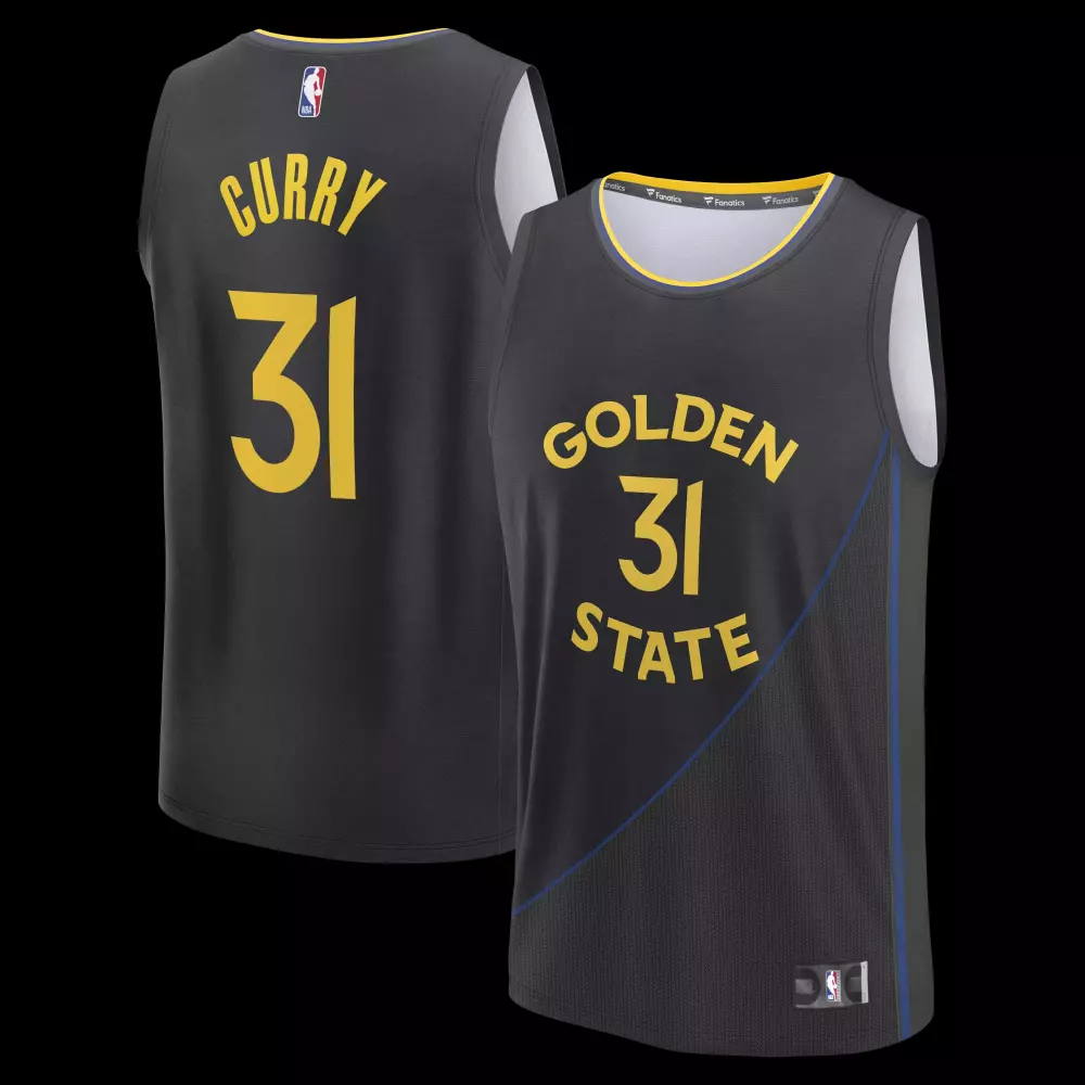 Seth Curry 31 Golden State Jersey Charcoal Men NBA Split Design Yellow Blue Replica