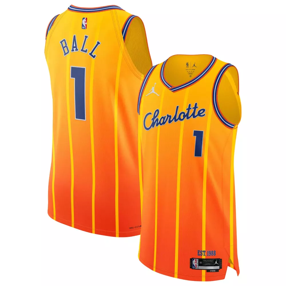 Lamelo Ball 1 Charlotte Hornets Jersey Orange Est. 1988 Men Yellow Blue Unisex Authentic