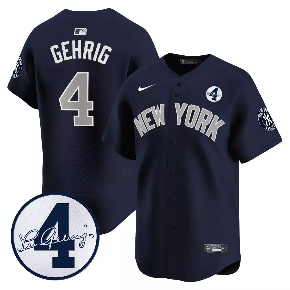 Lou Gehrig 4 New York Yankees Jersey Navy Commemorative 2023 Men Gray White Alternate