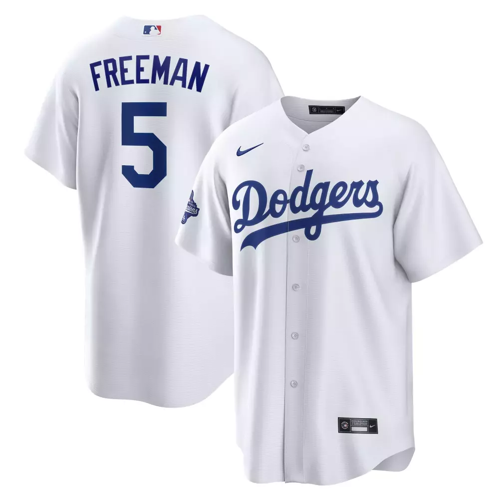 Freddie Freeman 5 Dodgers Jersey White World Series Champions Men Blue Home Replica
