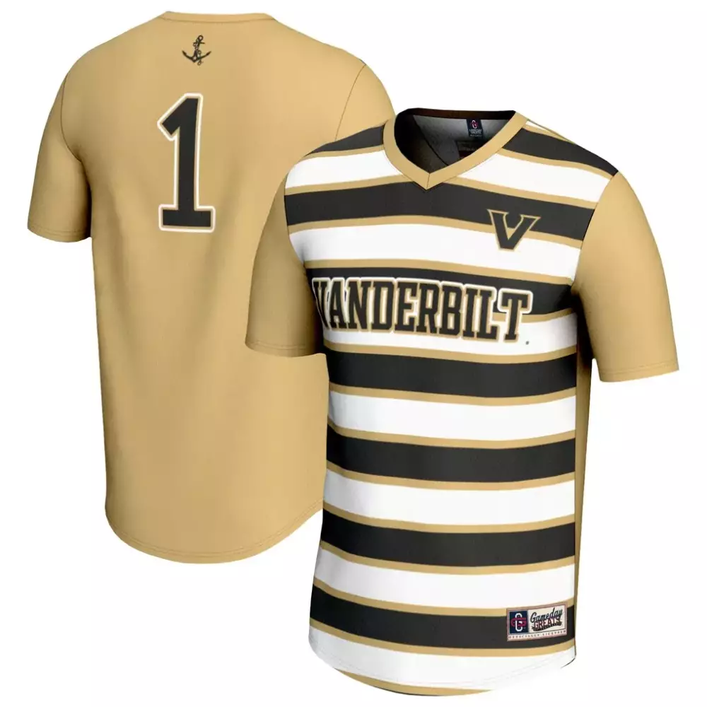 Custom Vanderbilt 1 Jersey Gold Gameday Greats Striped Split Black White Fashion