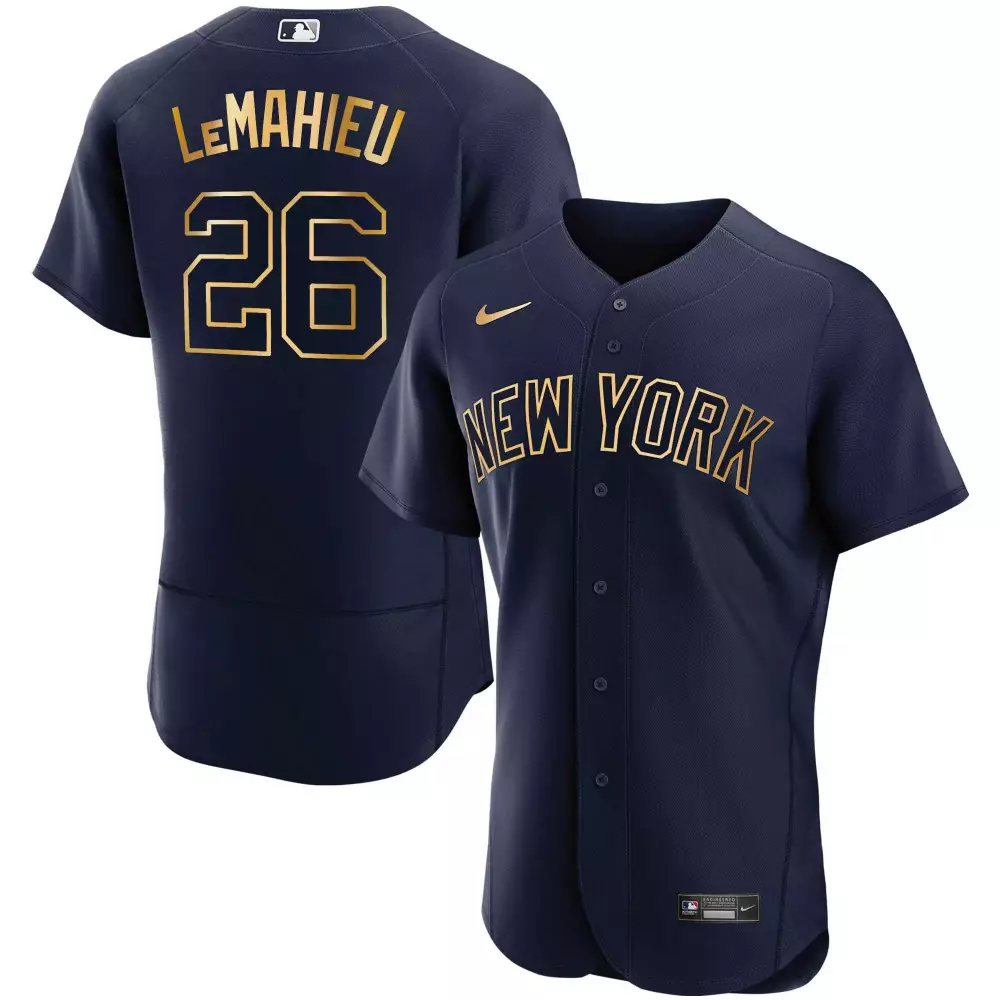Dj Lemahieu 26 New York Yankees Jersey Navy Men Gold All Stitched