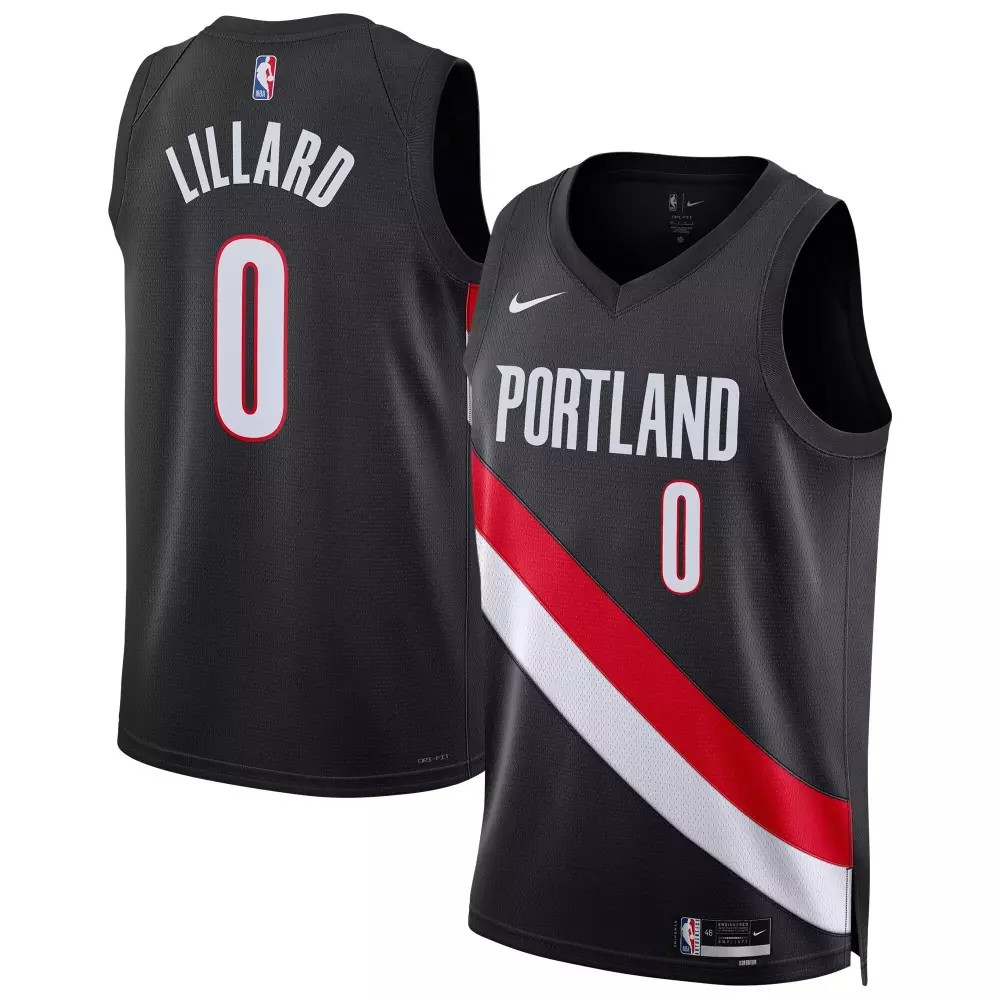 Damian Lillard Jersey Black Portland Trail Blazers Men NBA Split Design Red White