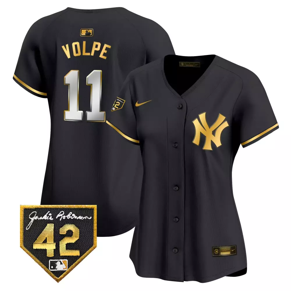Anthony Volpe 11 New York Yankees Jersey Black Jackie Robinson Day 42 Women Gold