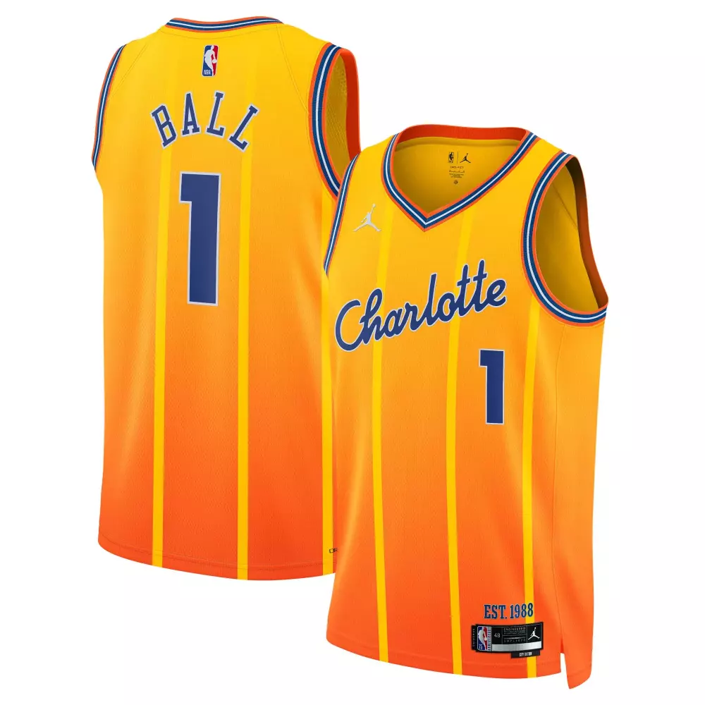 Lamelo Ball 1 Charlotte Hornets Jersey Orange Est. 1988 Men Yellow Blue Unisex Swingman
