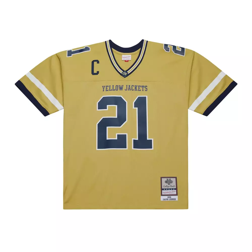 Calvin Johnson 21 Yellow Jackets Jersey Gold College Vault Men Navy Blue White Legacy