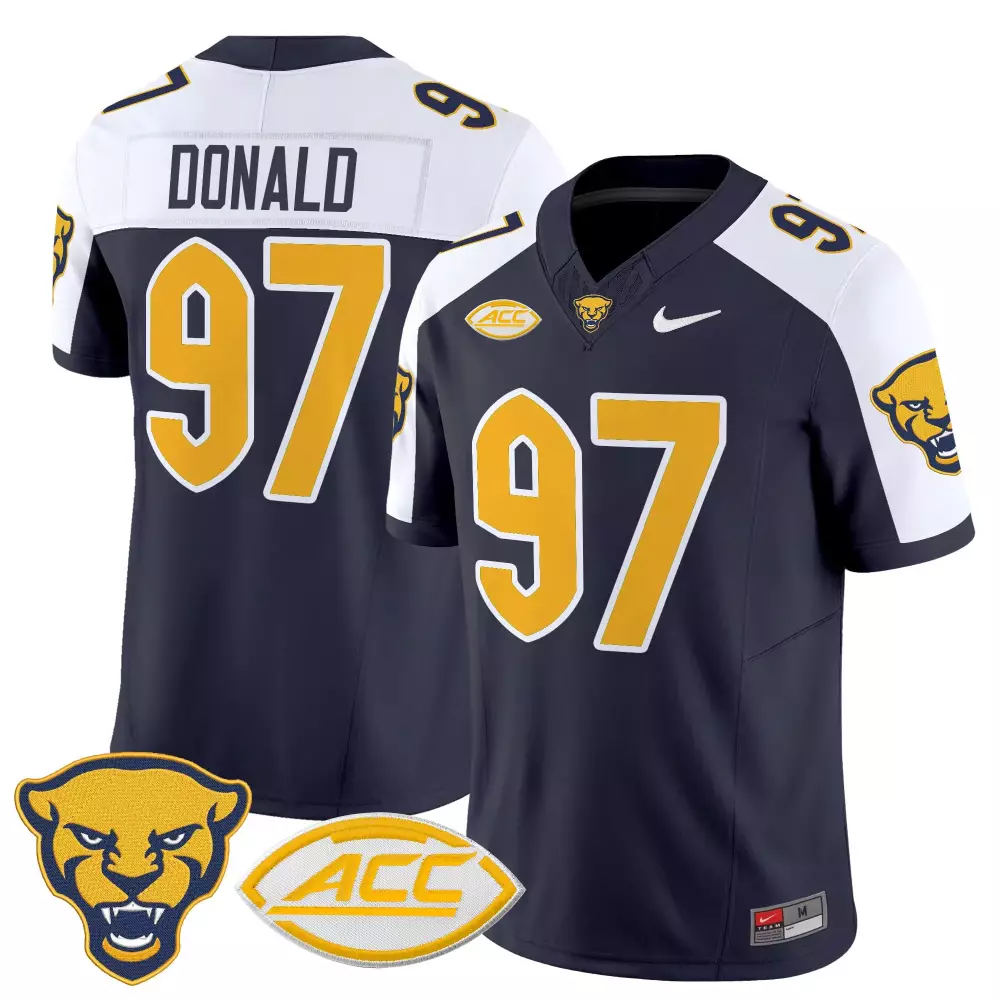 Donald ACC 97 Pittsburgh Panthers Jersey Navy Blue Pitt Men Yellow White Vapor Limited
