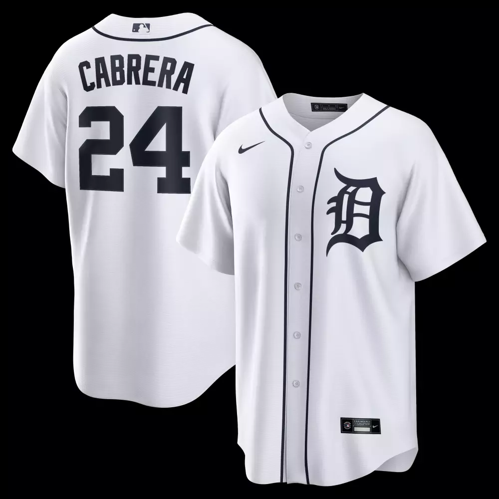 Miguel Cabrera 24 Detroit Tigers Jersey White Men Navy Blue Home Retired Replica