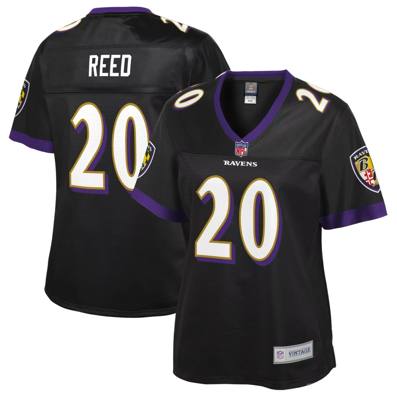 Ed Reed 20 Ravens Jersey Black Vintage Men Fitted Purple White Gold Pro Retired