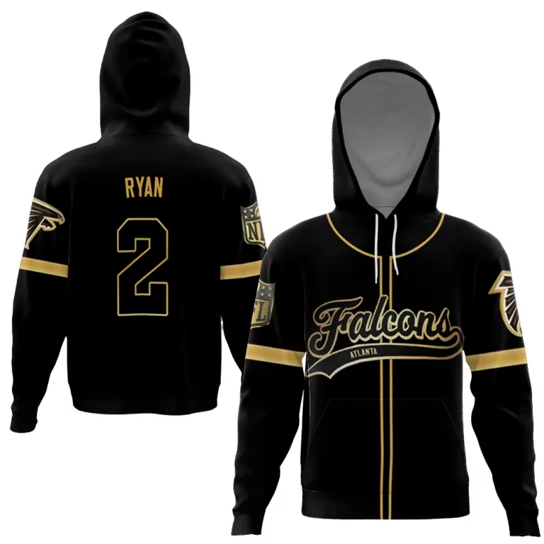 Matt Ryan 2 Atlanta Falcons Jersey Black Men Hoodie Gold Custom Flex