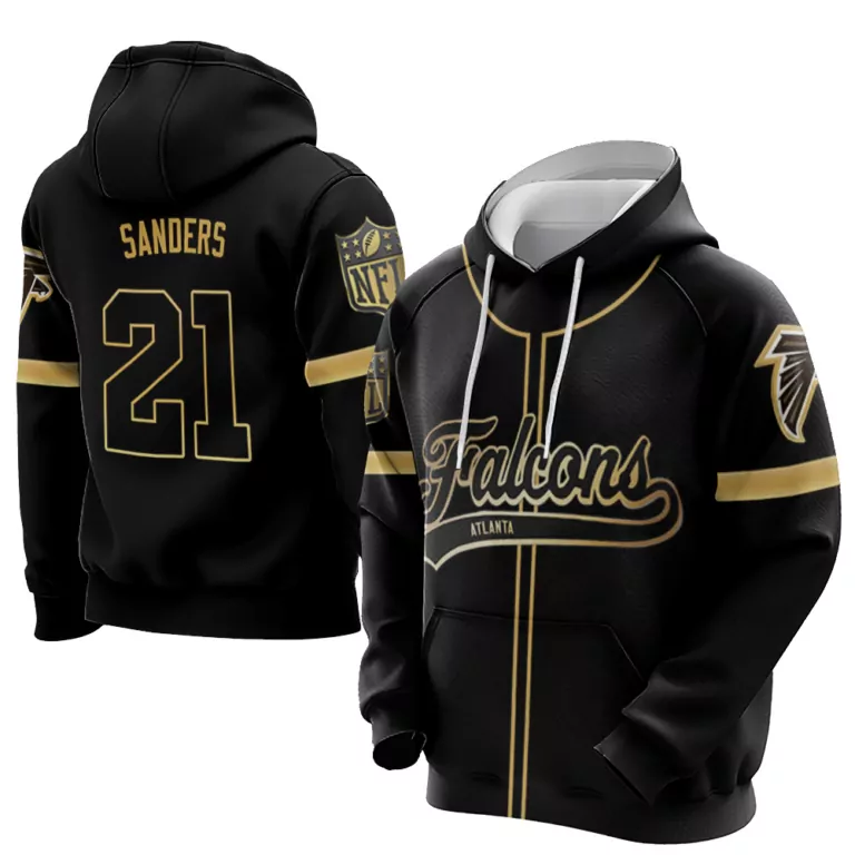 Deion Sanders 21 Atlanta Falcons Jersey Black Men Hoodie Gold Custom Flex