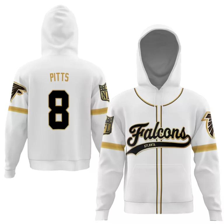 Kyle Pitts 8 Atlanta Falcons Jersey White Hoodie Black Gold Custom