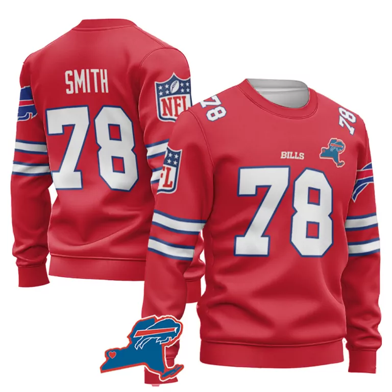 Bruce Smith 78 Buffalo Bills Jersey Red Sweatshirt White Blue