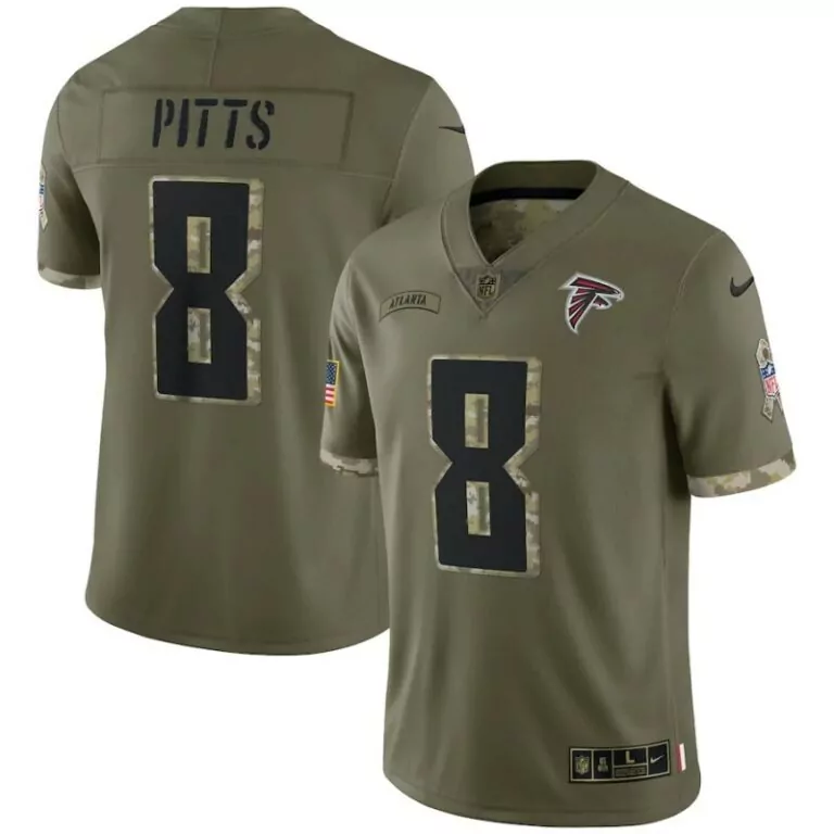 Kyle Pitts 8 Falcons Jersey Olive Green Salute To Service Men Game Alternate Black
