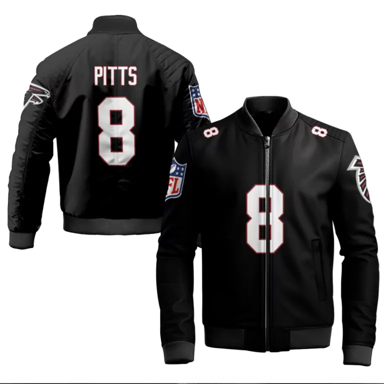 Kyle Pitts 8 Atlanta Falcons Jersey Black Men Bomber Jacket White Red Vapor Limited